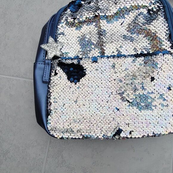 More Than Magic Girls Blue Sequined Zipper Backpack Bag One Size - Picture 3 of 9